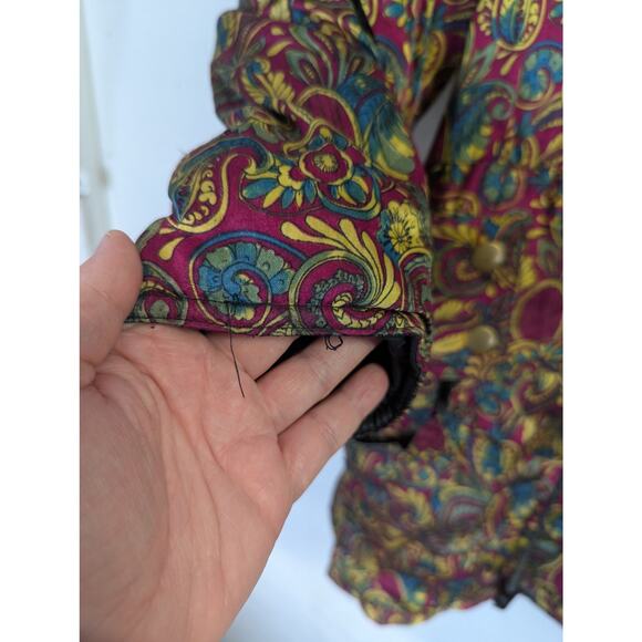 Vtg 90s Maximalist Puffer Coat Colorful Paisley Bold Statement Zip Womens Small - Picture 7 of 13